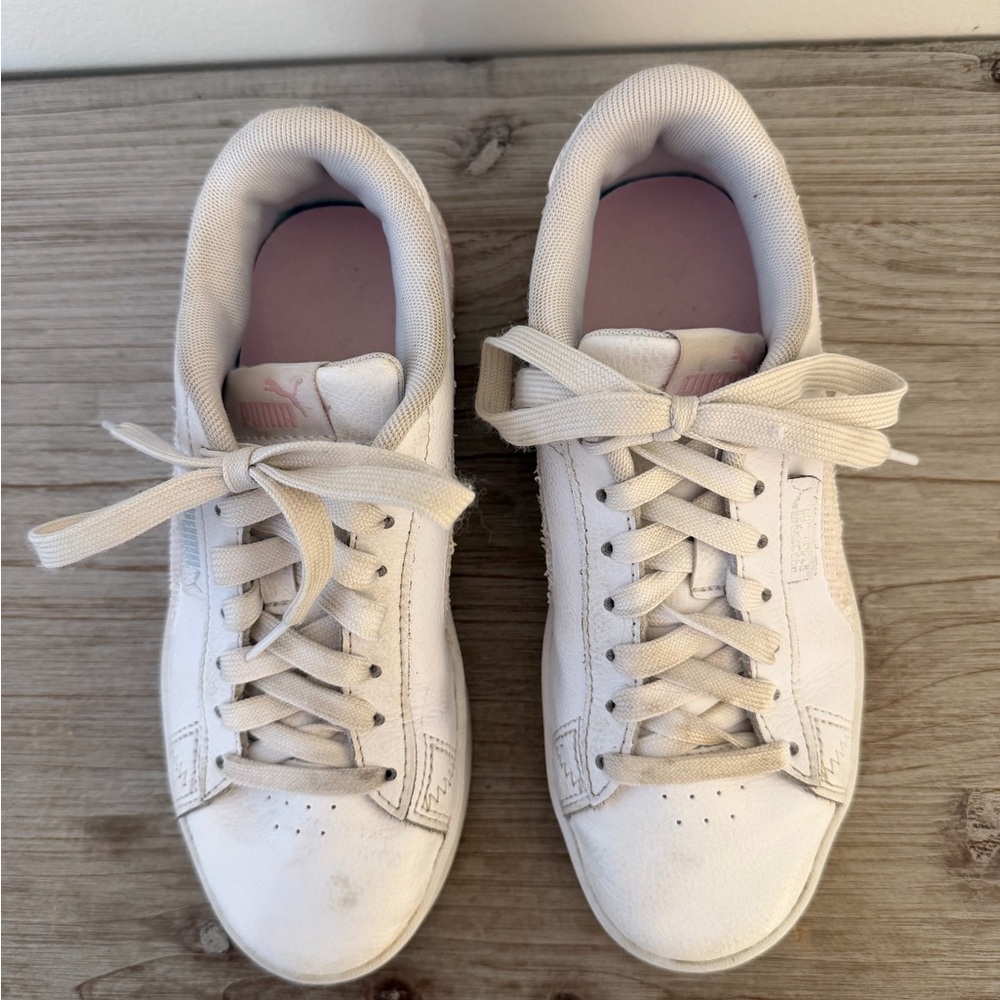 Puma Kids White and Pink Sequined Sneakers